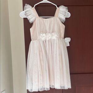 Popatu Pink and White Formal Kids Dress